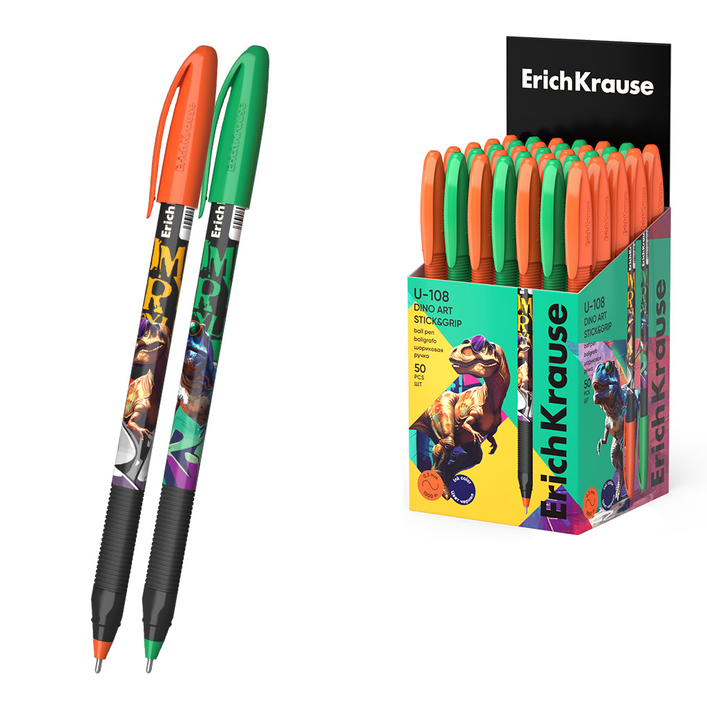 

Ручка шариковая синяя 1,0мм U-109 Stick&Grip Dino Art Ultra Glide Technology ERICH KRAUSE 63109