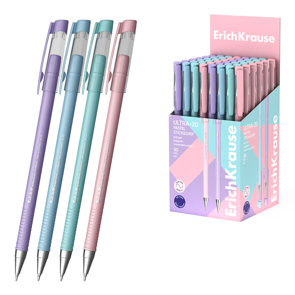 

Ручка шариковая синяя 0,7мм ULTRA-20 Stick Pastel Super Glide Technology ERICH KRAUSE 63111
