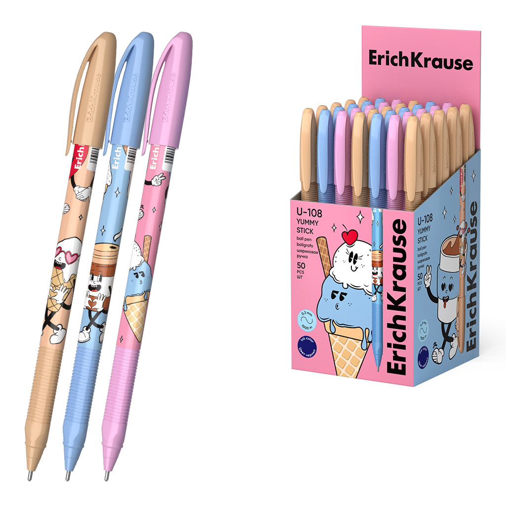 

Ручка шариковая синяя 1,0мм U-108 Stick Yummy Ultra Glide Technology ERICH KRAUSE 63106