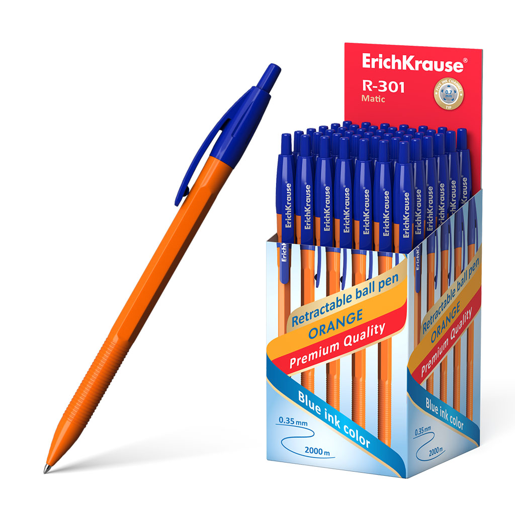 

Ручка шариковая автоматическая синяя 0,7мм R 301 Orange Matic ERICH KRAUSE 38512