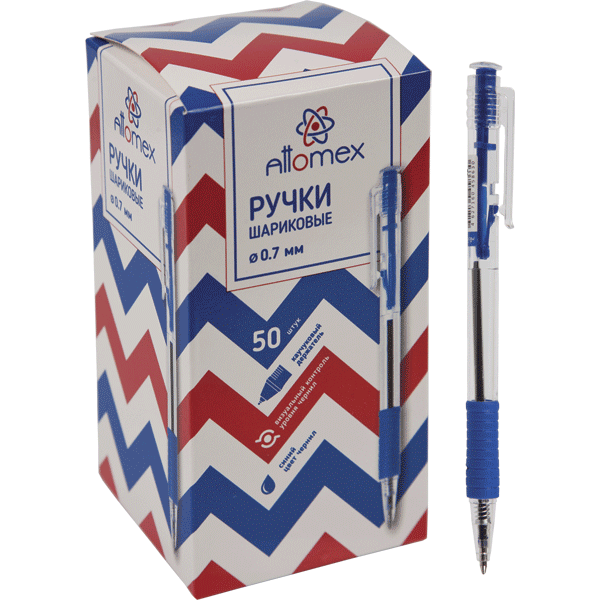 

Ручка шариковая автоматическая синяя 0,7мм прозр.корп. ATTOMEX 5071900