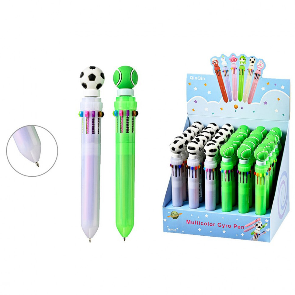 

Ручка шариковая автоматическая 10-ти цветная 0,7мм Мяч MAZARI M-7870