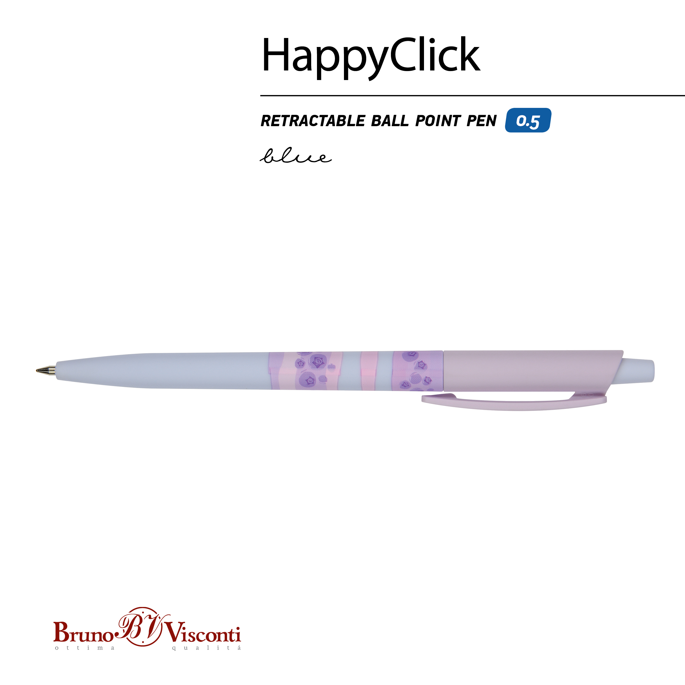 

Ручка шариковая автоматическая синяя 0,5мм HappyClick Ягод.тортики Черника BRUNO VISCONTI 20-0241/63