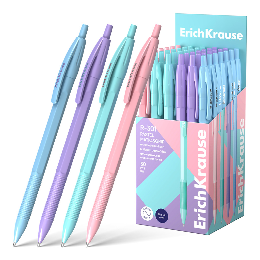 

Ручка шариковая автоматическая синяя 0,7мм R-301 Matic&Grip Pastel ассорти ERICH KRAUSE 61117