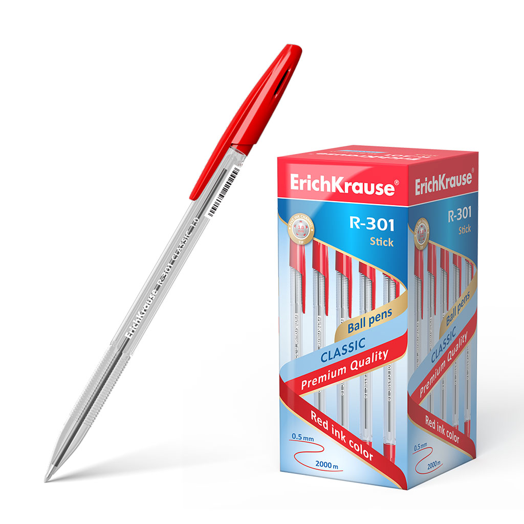 

Ручка шариковая красная 1,0мм R-301 Classic Stick ERICH KRAUSE 43186