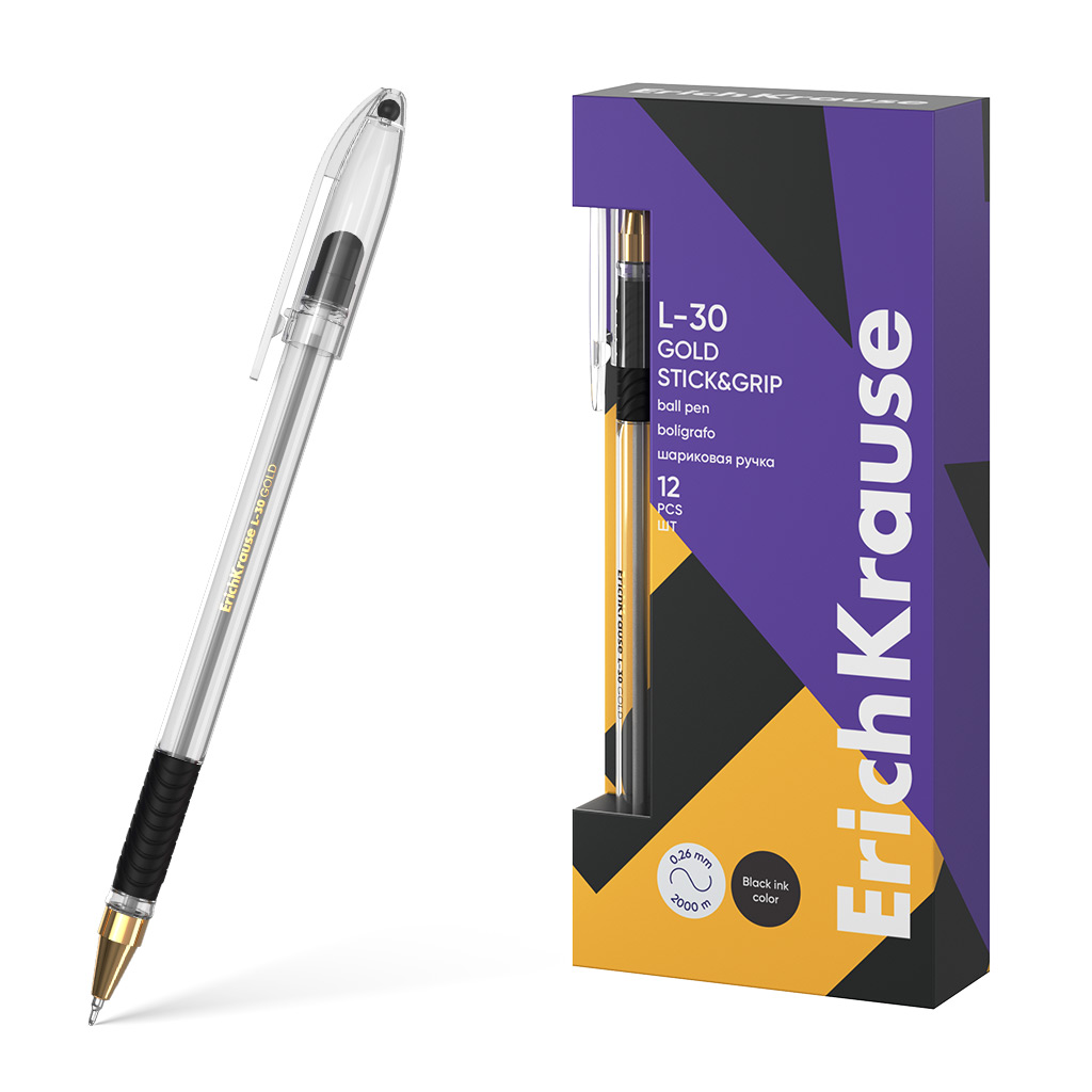 

Ручка шариковая черная 0,7мм L-30 Gold Stick&Grip Classic ERICH KRAUSE 61042