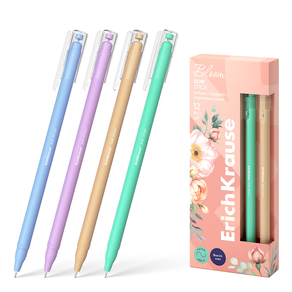 

Ручка шариковая синяя 0,7мм Slim Stick Pastel Bloom ERICH KRAUSE 61047