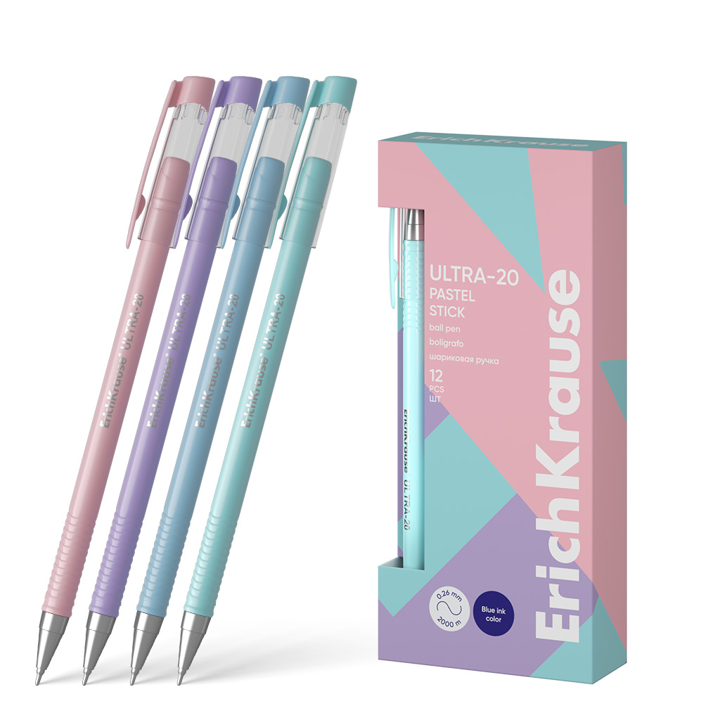 

Ручка шариковая синяя 0,7мм Ultra-20 Stick Pastel ассорти ERICH KRAUSE 61030