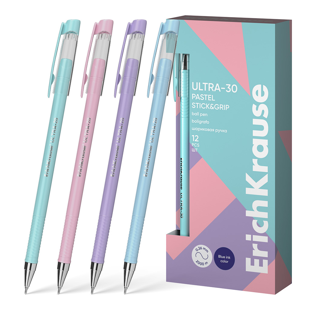 

Ручка шариковая синяя 0,7мм Ultra-30 Stick&Grip Pastel резин.держ. ERICH KRAUSE 61037