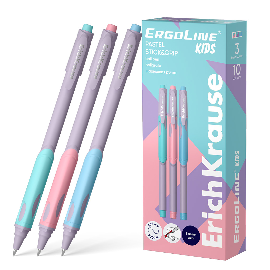 

Ручка шариковая синяя 0,5мм ErgoLineR Kids Stick&Grip Pastel ассорти ERICH KRAUSE 62037