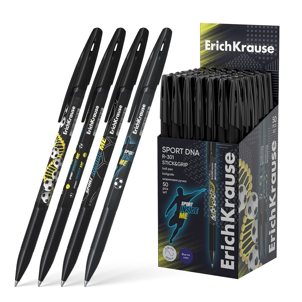 

Ручка шариковая синяя 0,7мм R-301 Stick&Grip Sport DNA ERICH KRAUSE 61006