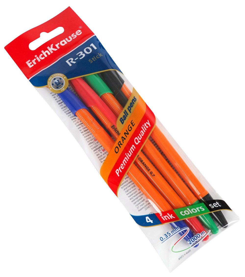 

Ручка шариковая Набор 4цв 0,7мм R-301 Orange Stick ERICH KRAUSE 44594