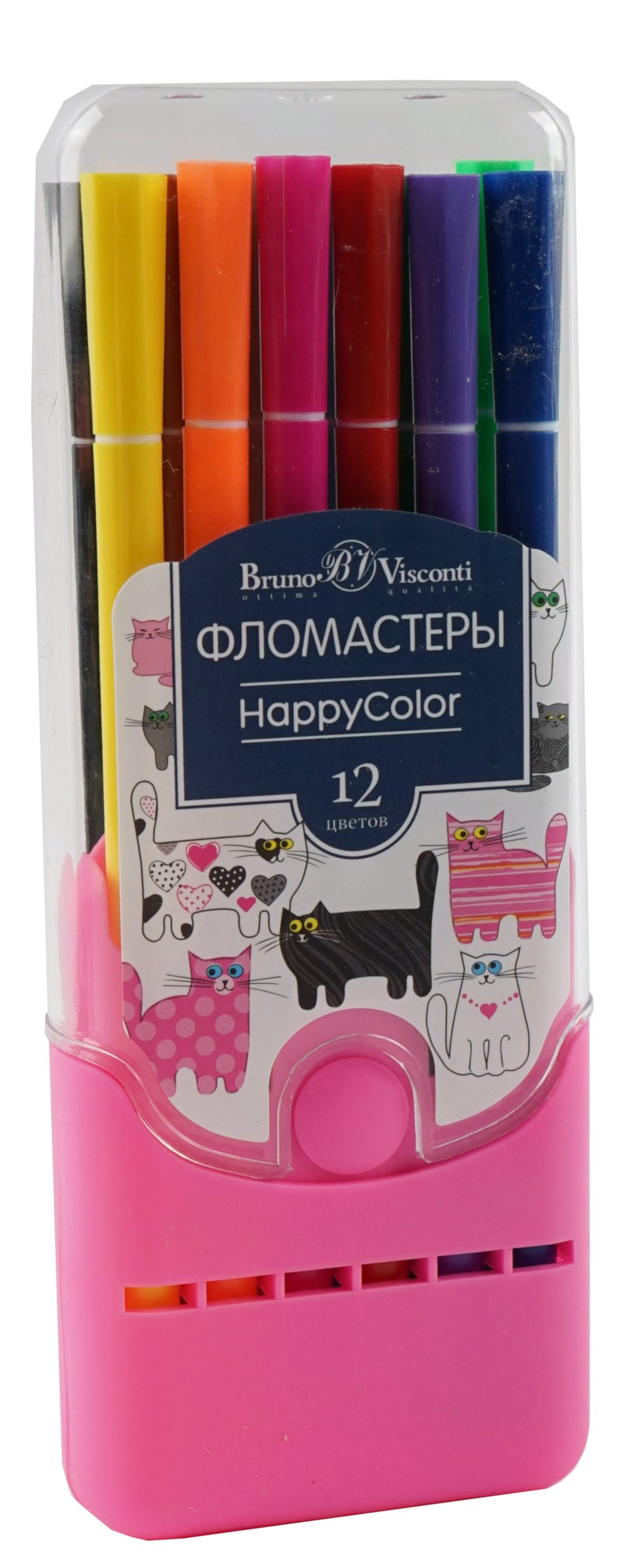 Фломастеры 12цв смываемые круглые конусовид вент колпачок пласт пенал Happycolor BRUNO VISCONTI 32-0036 196₽