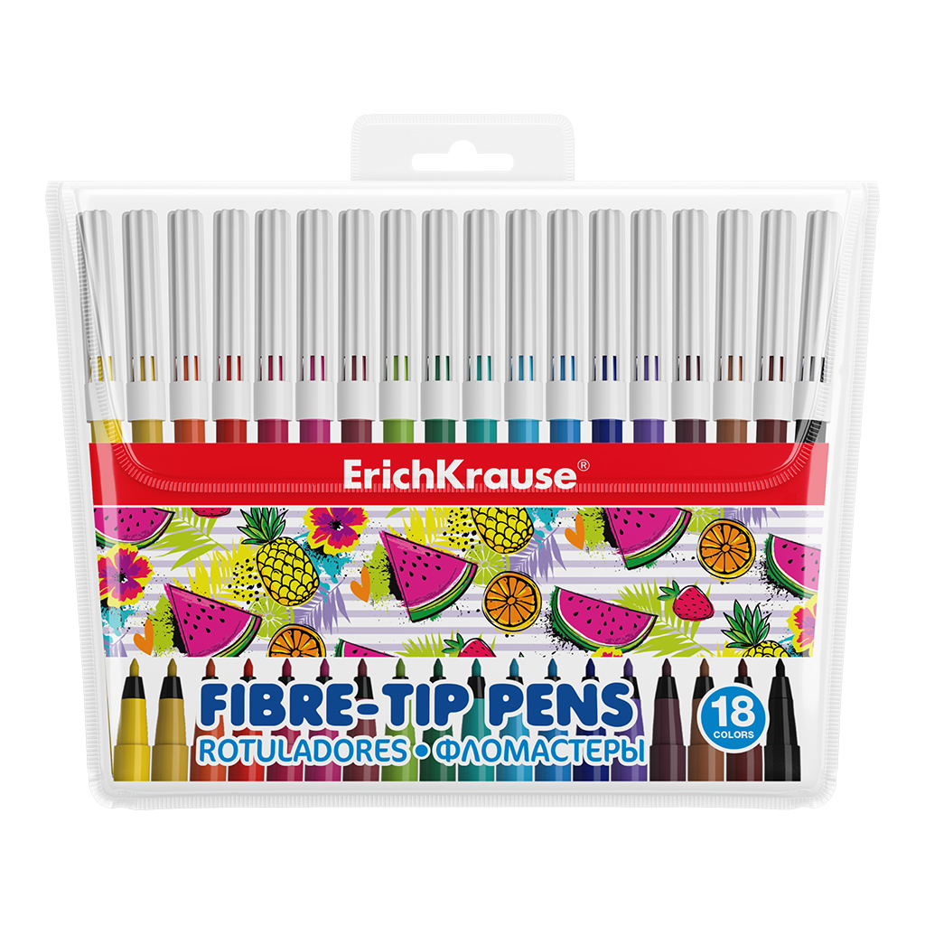 Фломастеры 18цв смываемые круглые конусовид вент колпачок блистер Washable ERICH KRAUSE 53365 282₽