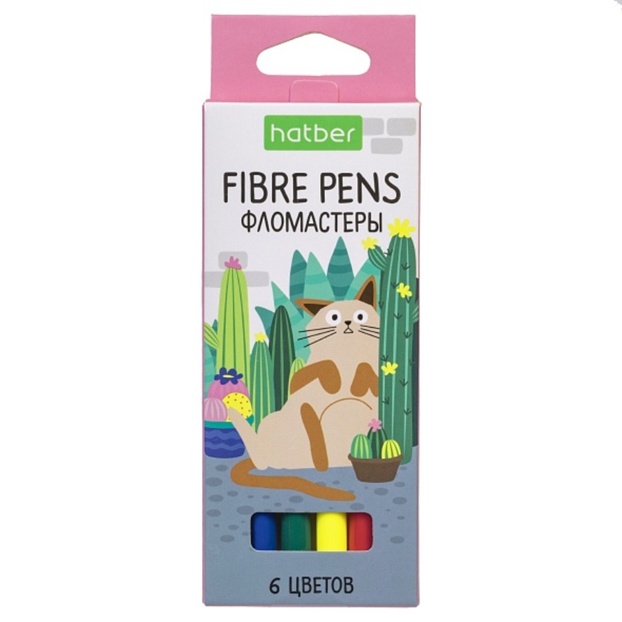 Фломастеры 6цв смываемые круглые конусовид вент колпачок картуп Кис-кис HATBER FP_077742 52₽