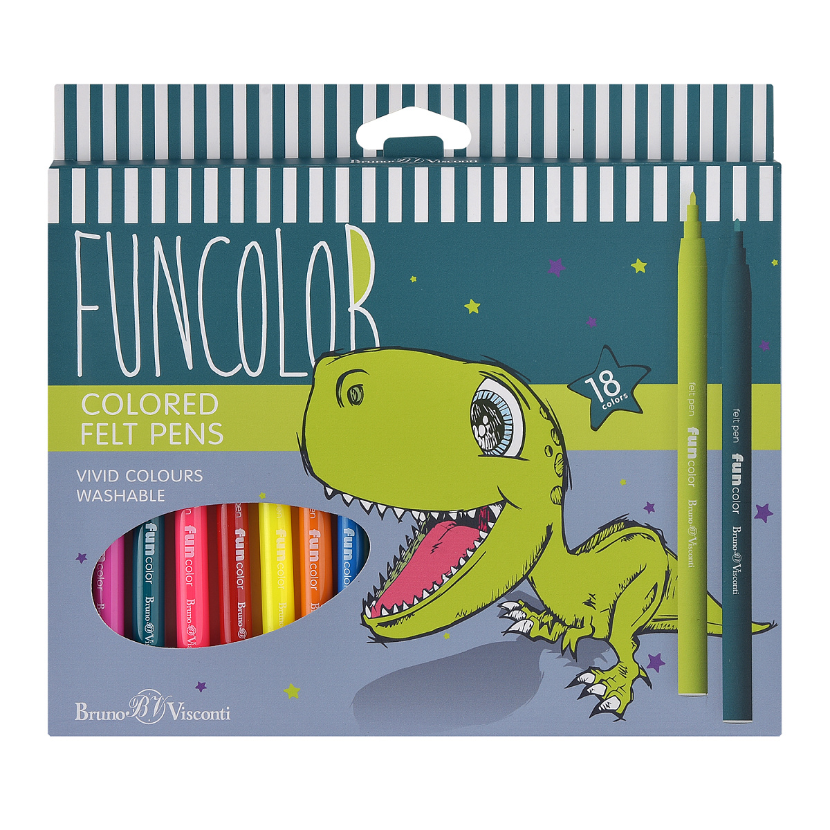 

Фломастеры 18цв смываемые круглые вент. колпачок карт.уп. Funcolor BRUNO VISCONTI 32-0068