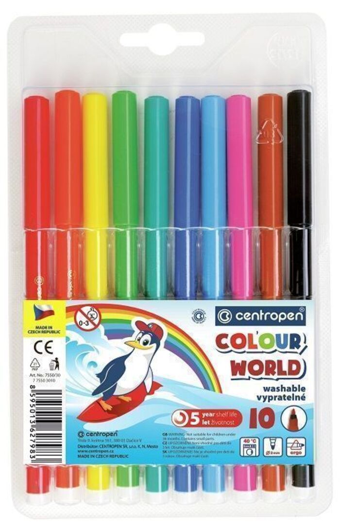 

Фломастеры 10цв 3-гран. смываемые конусовид. вент.колп. блистер Color World CENTROPEN 7550/10 TP