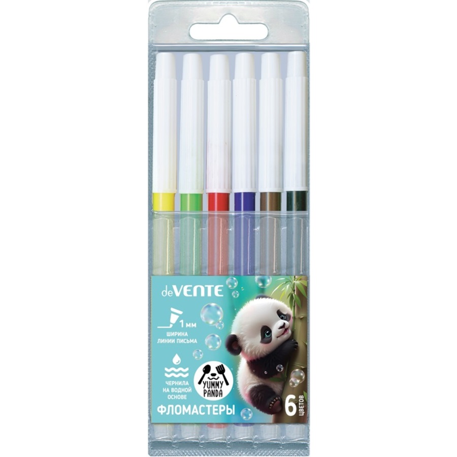 

Фломастеры 6цв круглые конусовид. невент.колпачок блистер Yummy Panda deVENTE 5080521