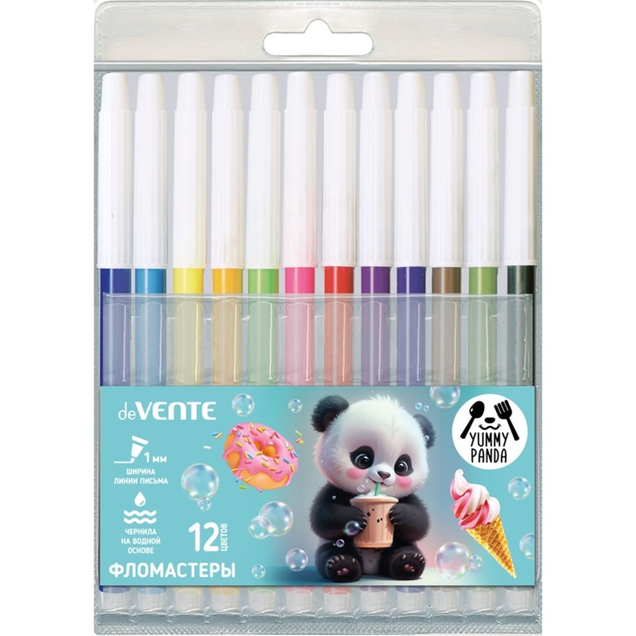 

Фломастеры 12цв круглые конусовид. невент.колпачок блистер Yummy Panda deVENTE 5081521