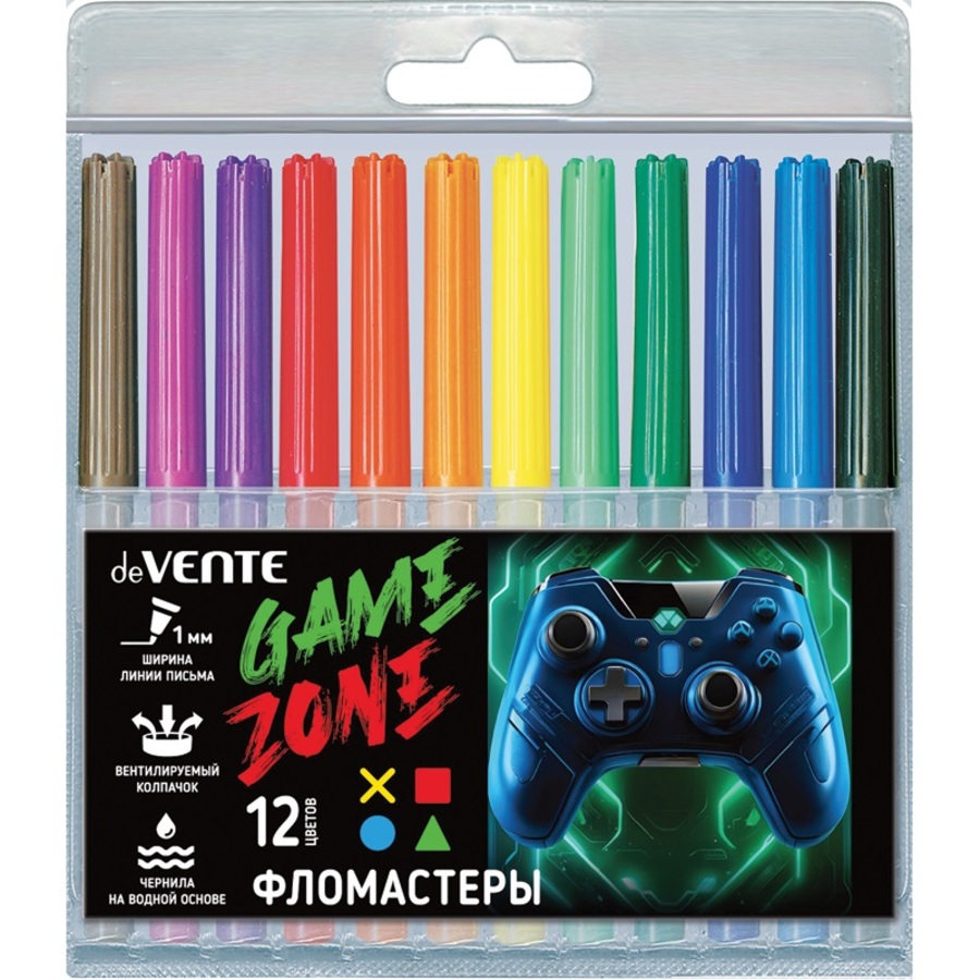

Фломастеры 12цв круглые конусовид. вент.колпачок блистер Gamer deVENTE 5081525
