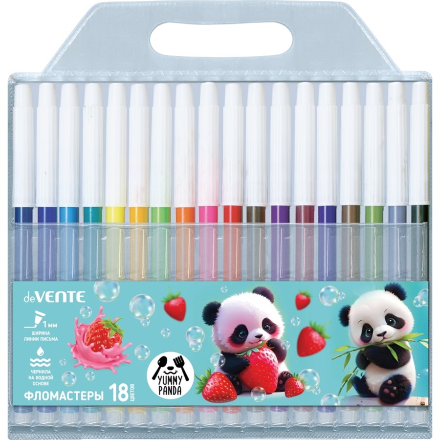 

Фломастеры 18цв круглые конусовид. невент.колпачок блистер Yummy Panda deVENTE 5082521