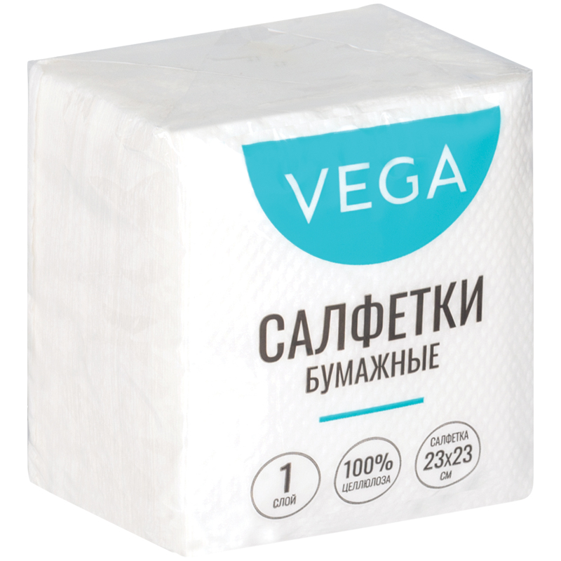 

Салфетки бумажные 1-сл. 23х23см белые 80шт Vega 315615