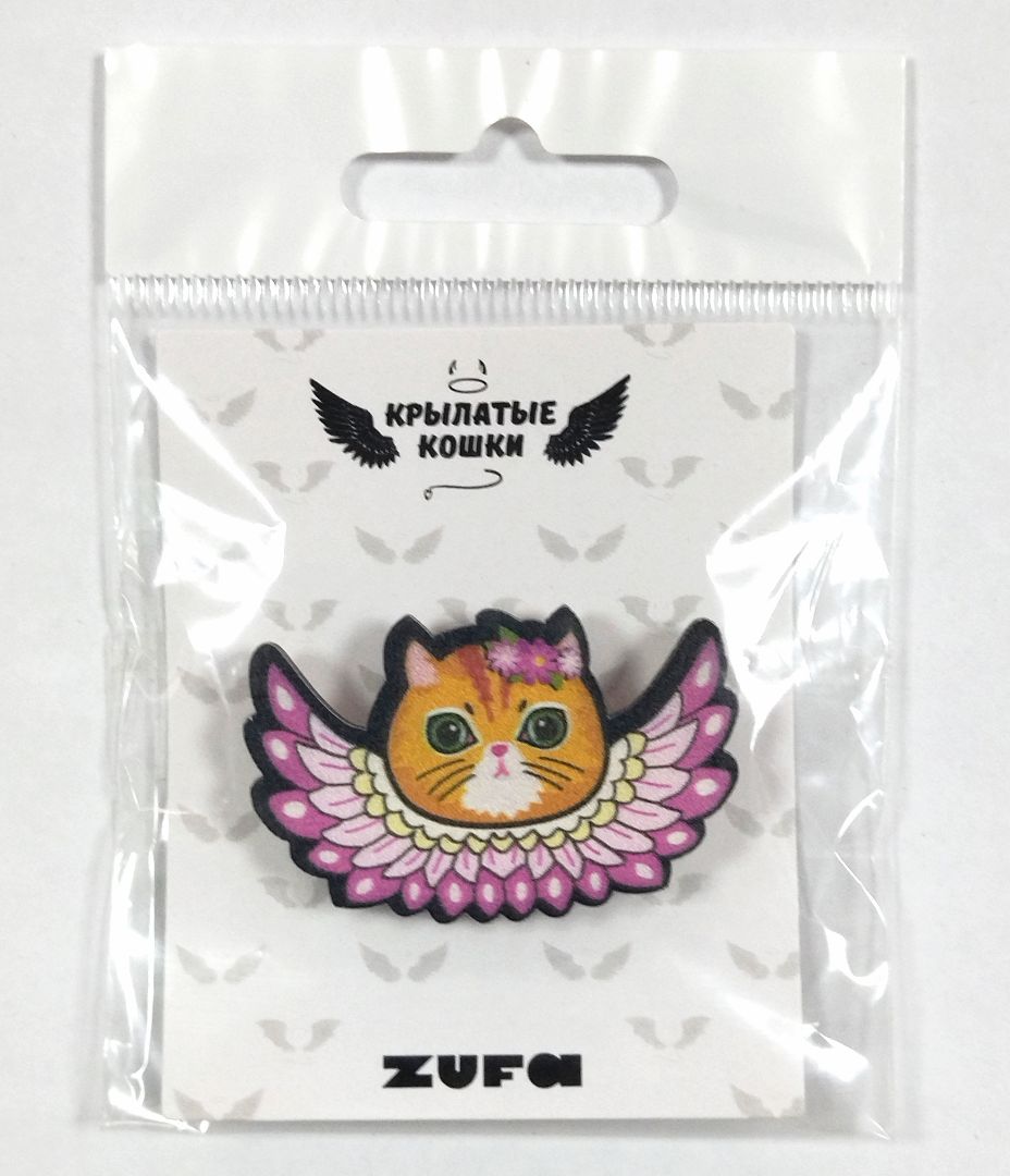 

Значок деревянный Ангел розовый