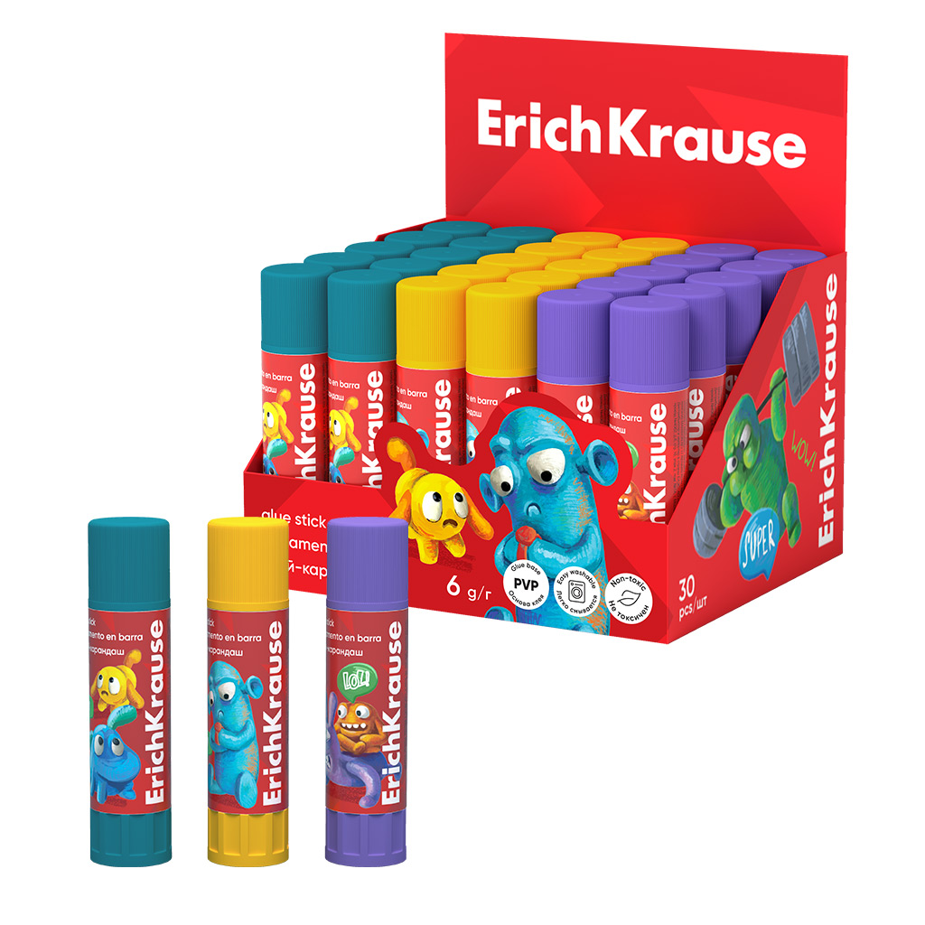 

Клей карандаш 6г PVP EasyStick Jolly Friends ассорти ERICH KRAUSE 60909