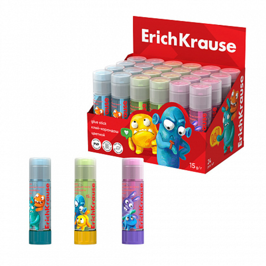 

Клей карандаш 15г PVP цветной EasyStick Jolly Friends ERICH KRAUSE 60911