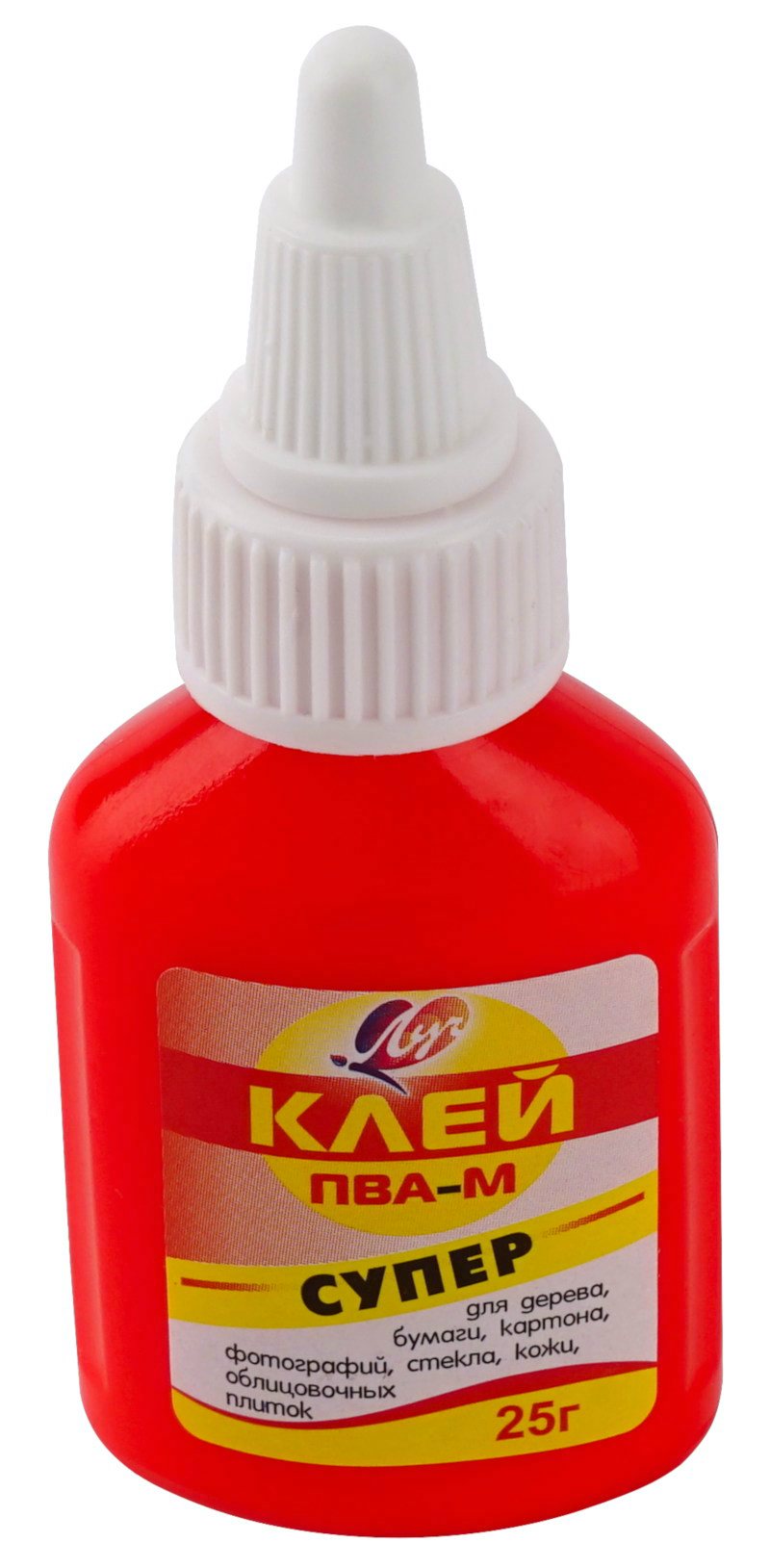 

Клей ПВА 25г ПВА-М с дозатором навин.крышка красный флакон Супер ЛУЧ 18С 1187-08