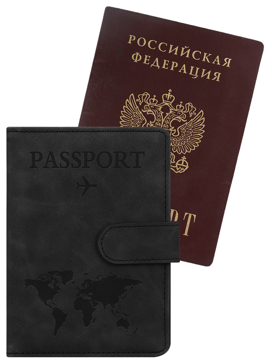 

Обложка для паспорта А6 кожзам черная с картхолдером на магните Бархат MILAND ОП-9618