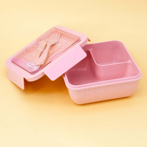 

Ланчбокс 1100мл квадратный Square pink ложка + вилка ILIKEGIFT N5231-01
