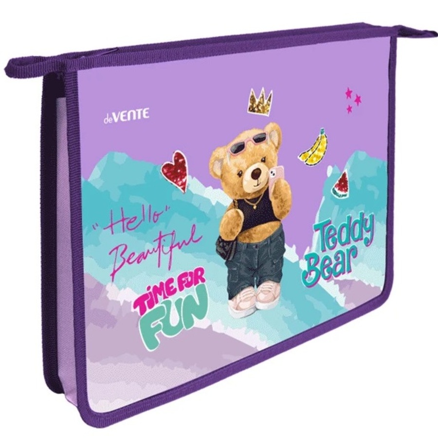 

Папка для тетрадей пластик молния сверху А4 1отд. Teddy Bear фольга конгрев.тисн. deVENTE 8053451 (жен)