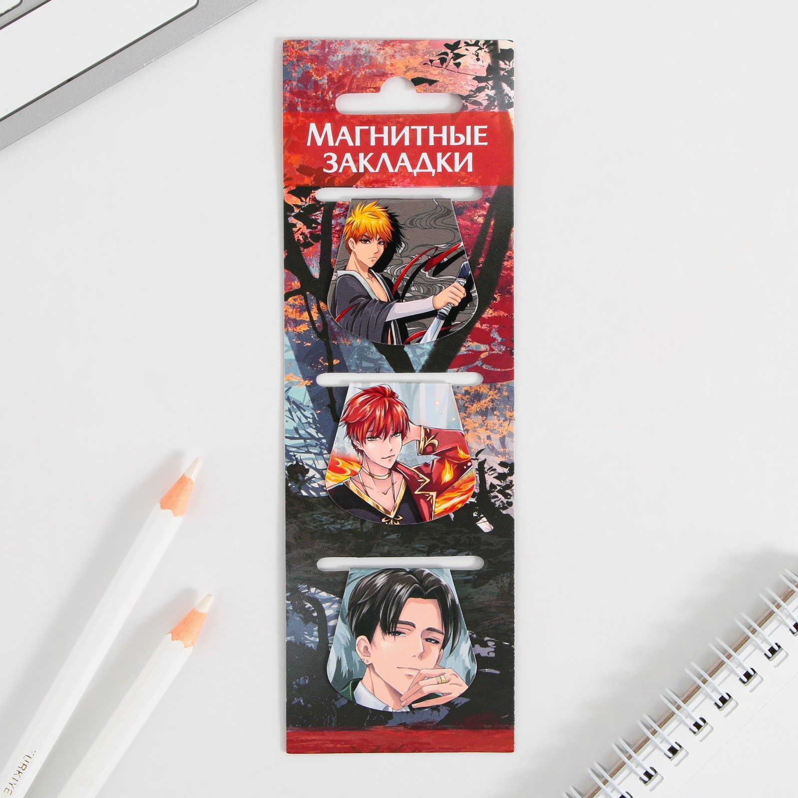 

Закладка магнитная набор 3шт Аниме Парни на подложке