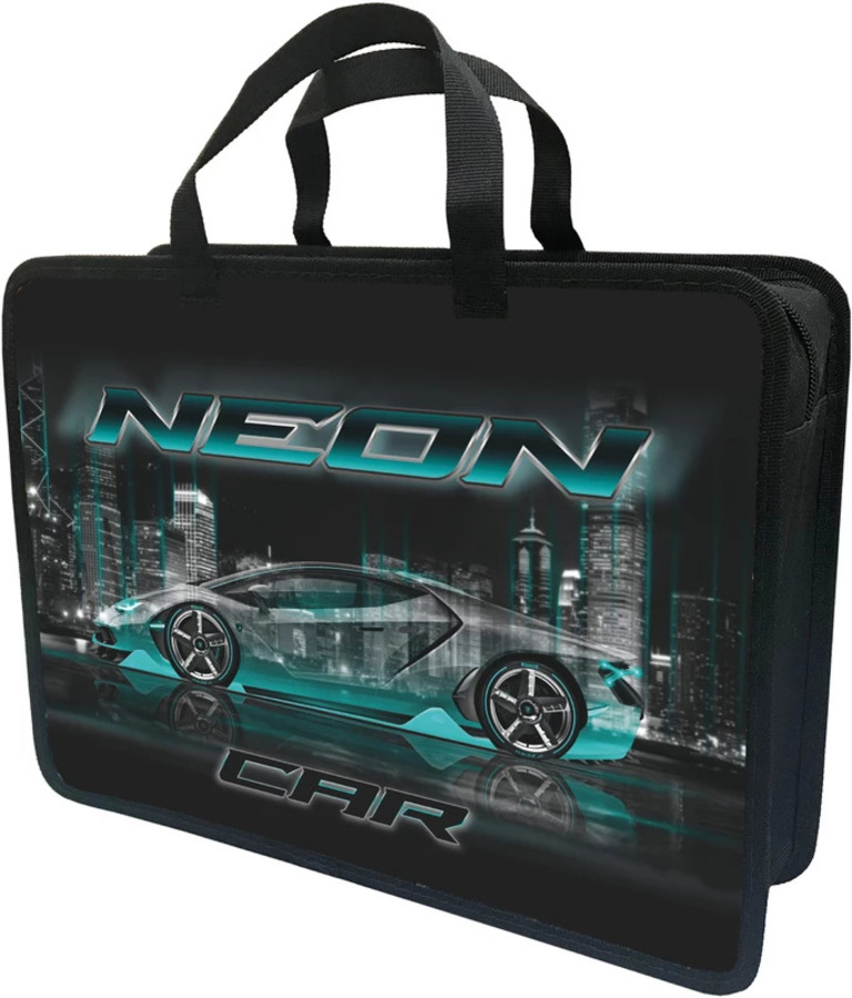 

Папка для тетрадей пластик молния сверху А4 1отд. Neon Car ручки Lamark DC0035-16 (муж)