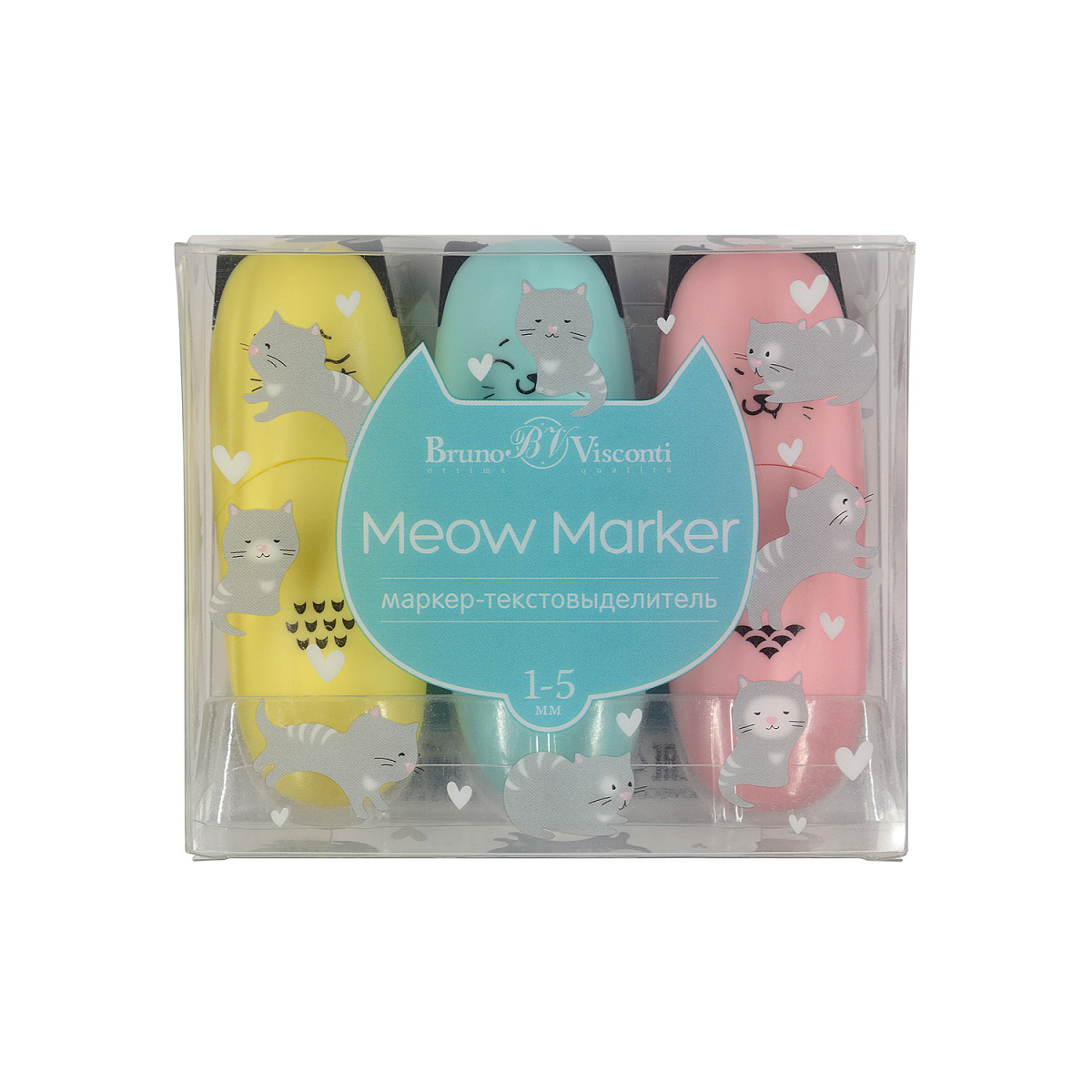 

Текстовыделители набор 3цв 1-5мм MEOW MARKER пастель желт/розов/голубой BRUNO VISCONTI 22-0107