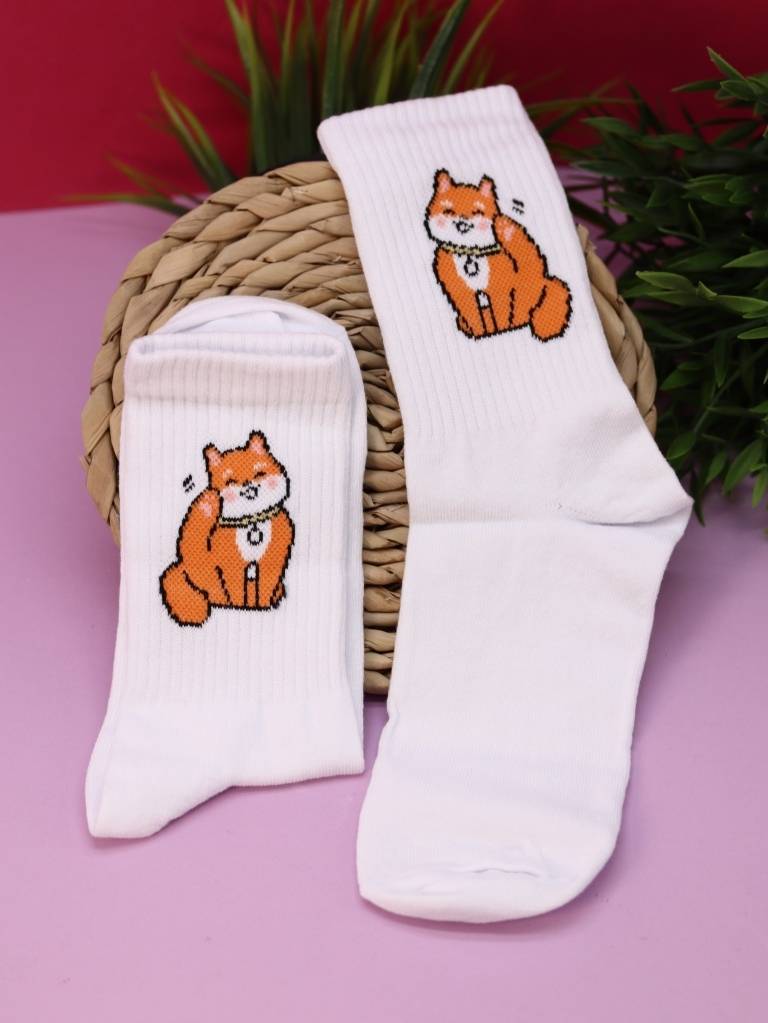 

16546 Носки женские Аниме Shiba inu cat белые р.35-40