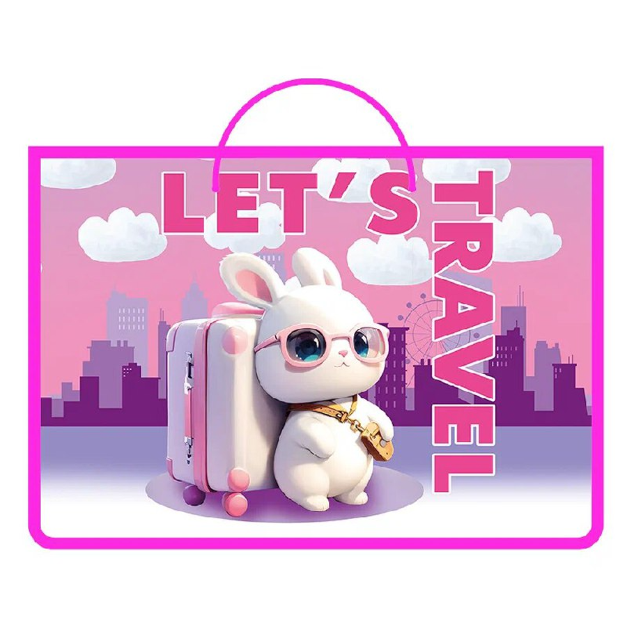 Папка для тетрадей пластик молния сверху А4 1отд. Заяц путешественник ручки-тесьма ПЧЕЛКА ПМ-А4-35 (жен)