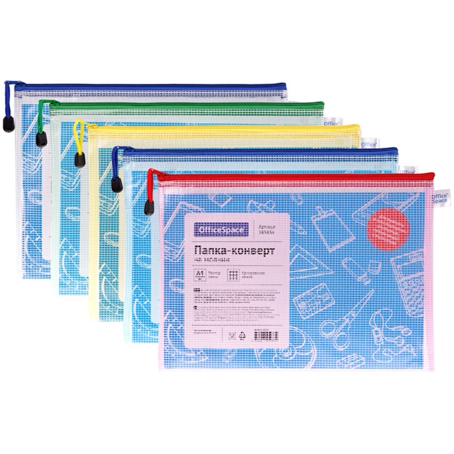 

Папка на молнии ZIP пластик А4 1отд. пл.250мкм прозрачная ассорти OfficeSpace 285836
