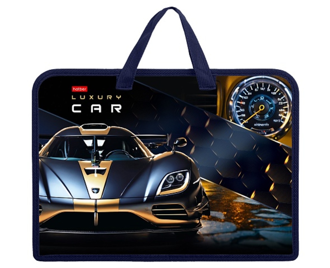 

Папка для тетрадей пластик молния сверху А4 1отд. Luxury Car ручки HATBER AMn_08089 (муж)