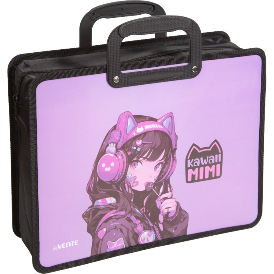 

Папка для тетрадей пластик молния сверху А4 1отд. Kawaii Mimi ручки deVENTE 8057544 (жен)