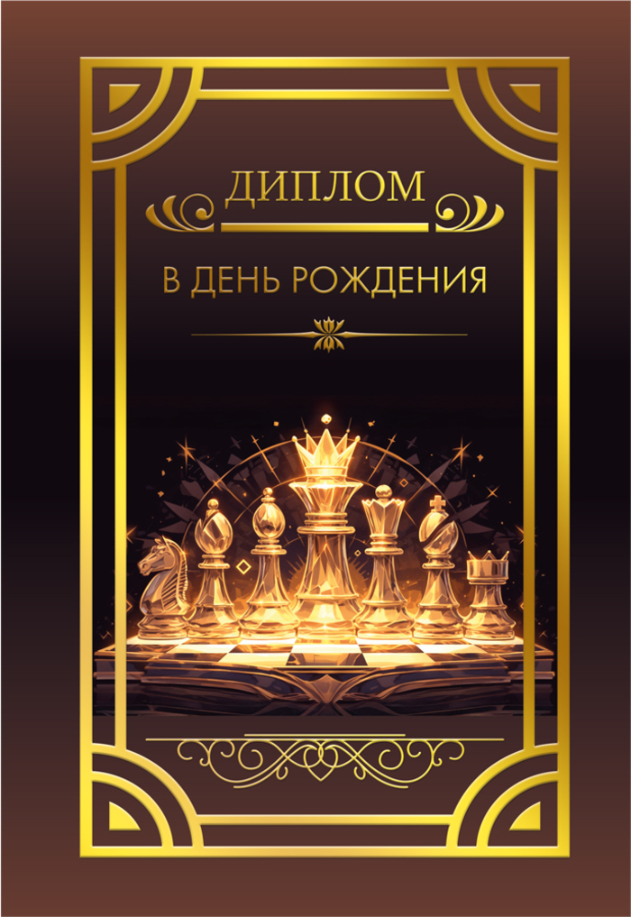 

15.11.02550 Диплом А6 В день рождения ферзь (муж) С текстом Фольга