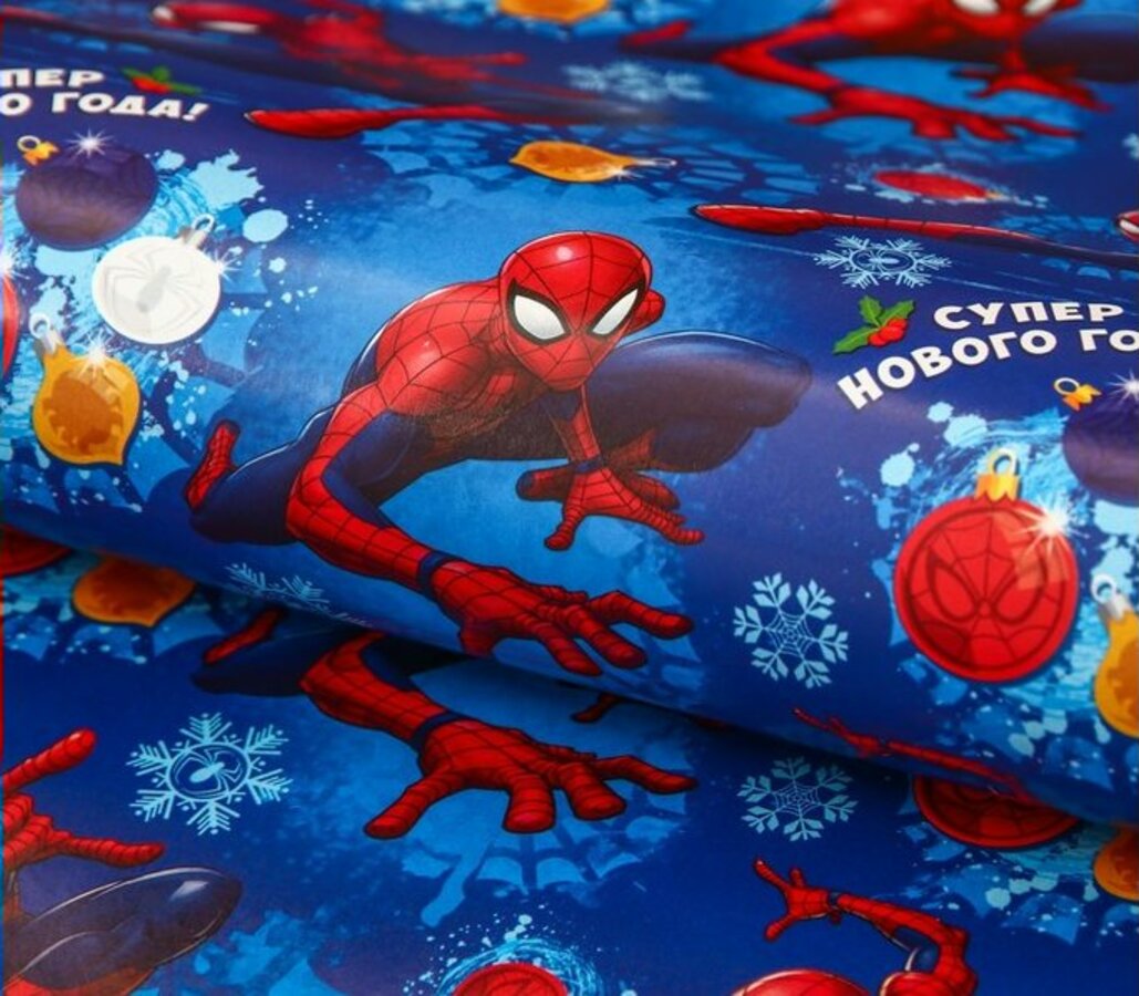 3870149 Бумага упаковочная 70х100см глянец Счастливого НГ Человек-паук 65₽