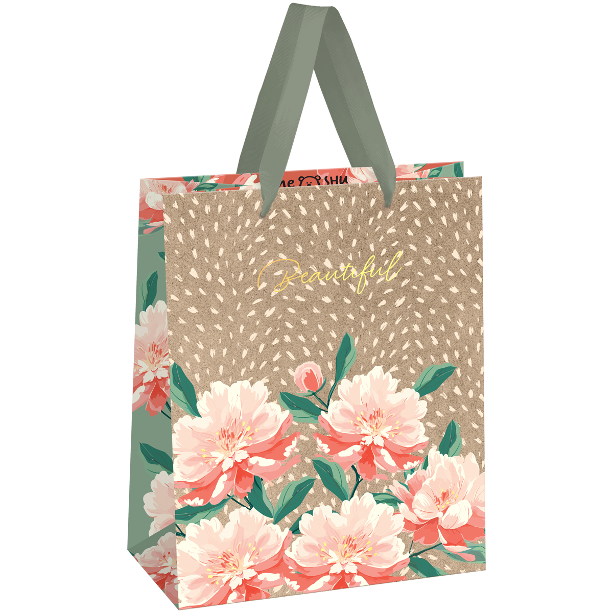 

MS_61638 Пакет подарочный 18х23см M* Flowers (жен) Крафт Фольга