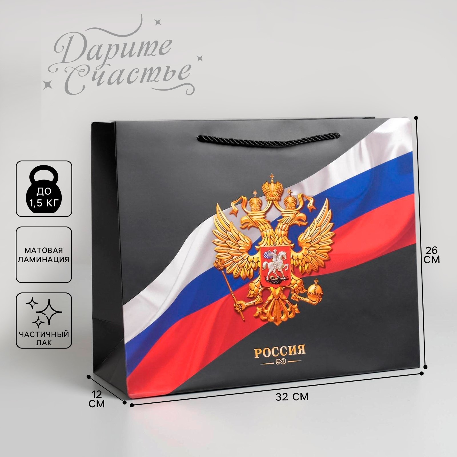

5307540 Пакет подарочный 26х32см L* Россия символика РФ (уни) Матовый Лак