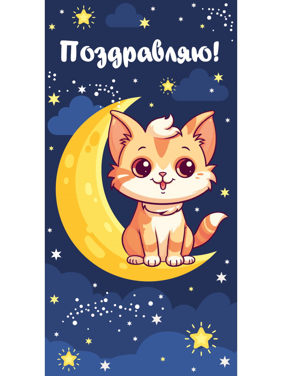 

1-04-0445 Конверт для денег Евро Поздравляю! кошечка на месяце (жен)
