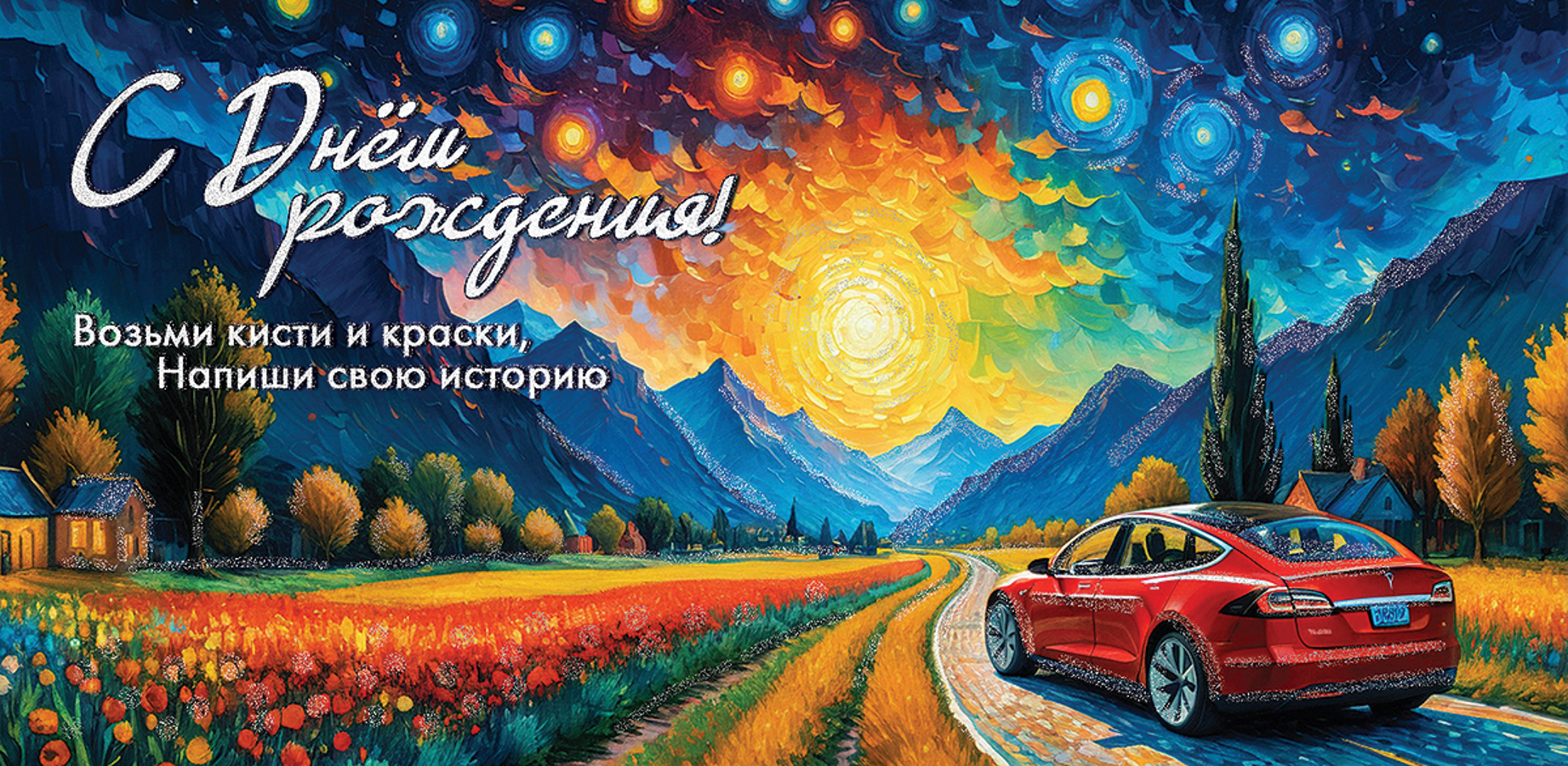 

1804642 Конверт для денег Евро С Днем рождения! Возьми кисти и краски... (муж) С текстом Блестки