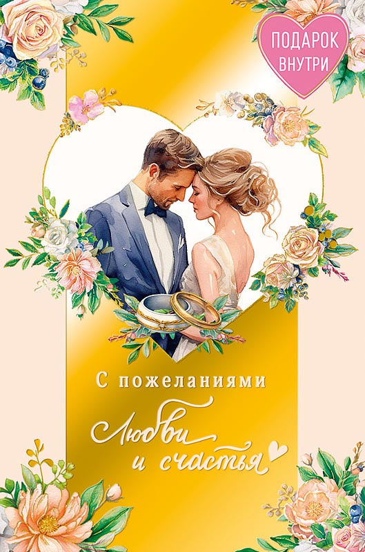 

0200.464 Открытка А5 В прекрасный день Свадьбы (уни) С текстом Фольга