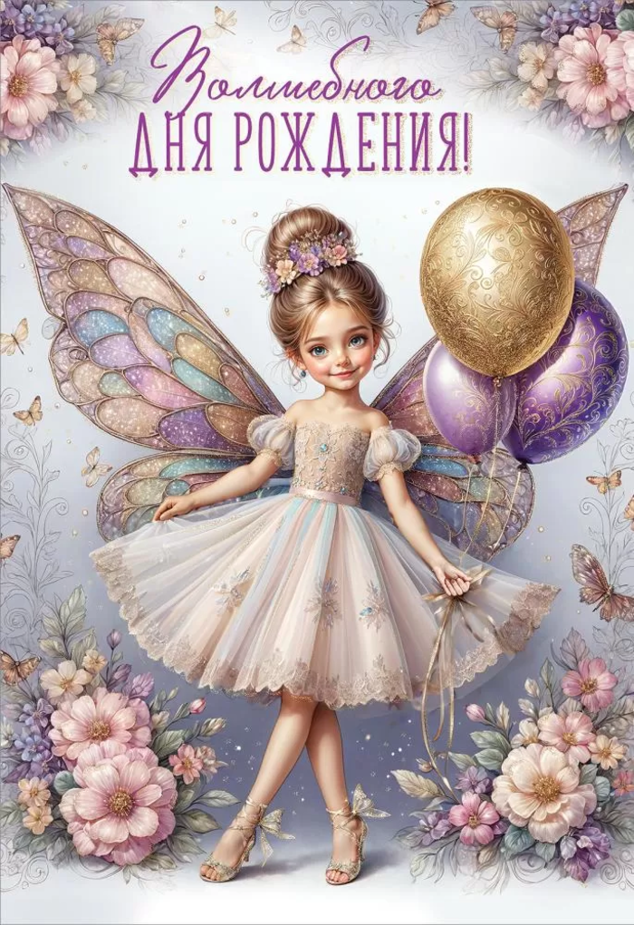 

1804771 Открытка А5 Волшебного дня рождения! (жен) С текстом Цветные блестки в лаке