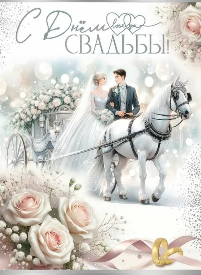 

7101149 Открытка А4 С Днем Свадьбы! С текстом Цветные блестки в лаке